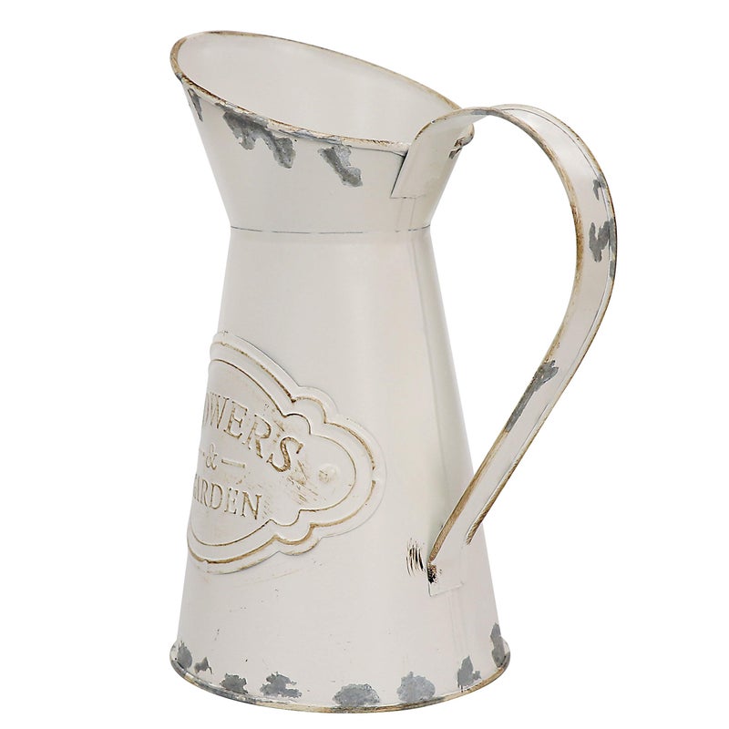 Soyizom Galvanized Metal Pitcher Farmhouse Decor Jugs White Pitcher Vases Flower Jugs Vase Shabby Chic Decor Water Can Milk Jug Rustic Decorations for Home Christmas Wedding,White-Jug/8.9â€H-Small - Image 2